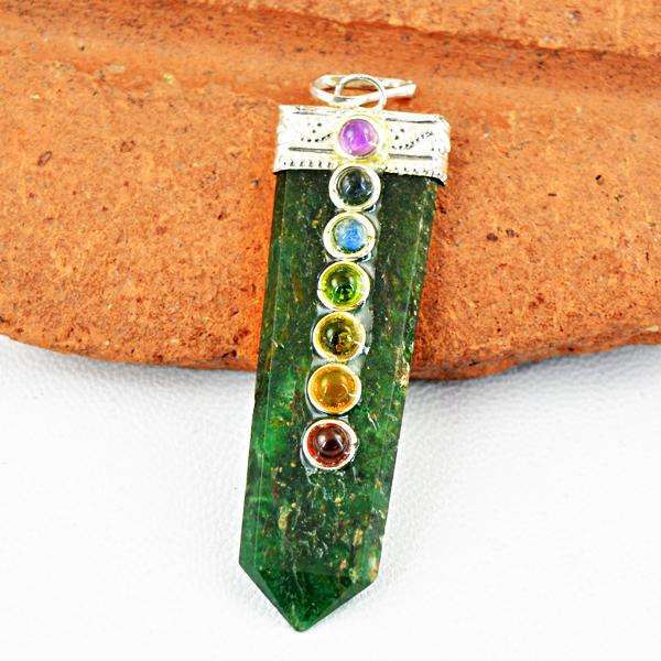 gemsmore:Amazing Natural Green Jade Seven Chakra Healing Wand Pendant
