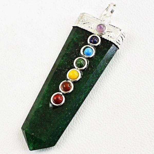 gemsmore:Amazing Natural Green Jade Seven Chakra Healing Wand Pendant