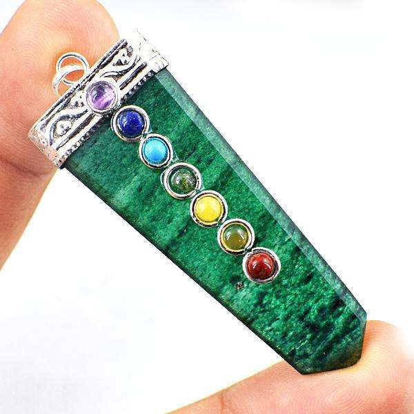 gemsmore:Amazing Natural Green Jade Seven Chakra Healing Wand Pendant