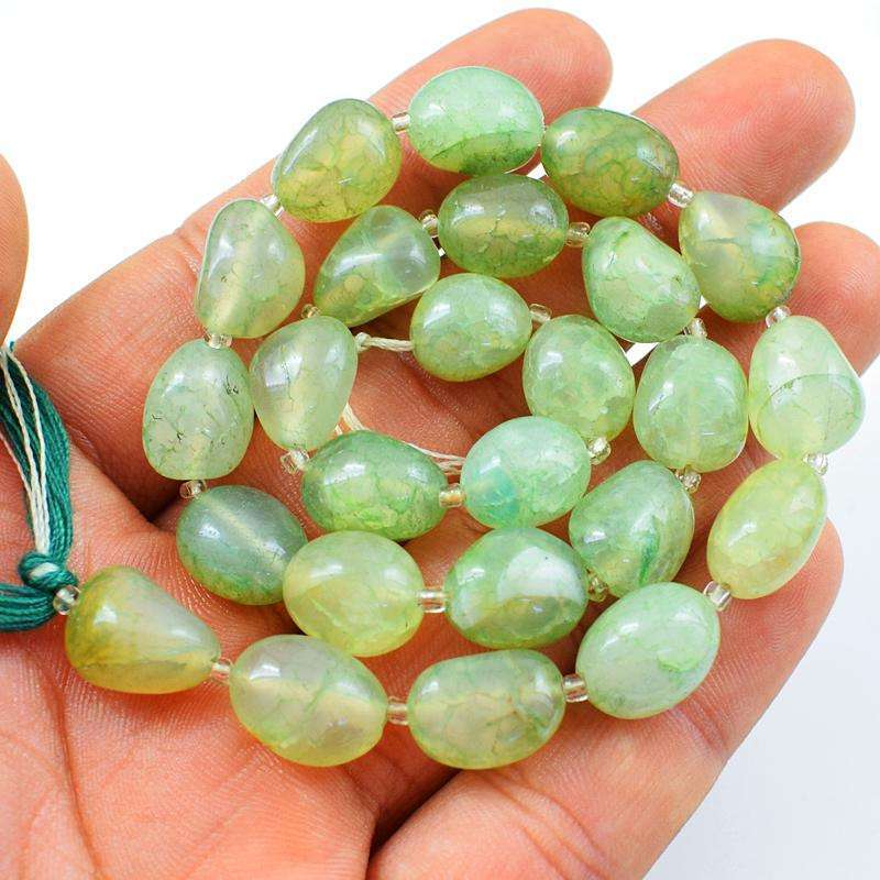 gemsmore:Amazing Natural Green Onyx Drilled Beads Strand
