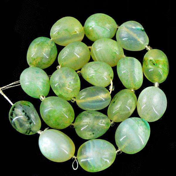 gemsmore:Amazing Natural Green Onyx  Drilled Beads Strand