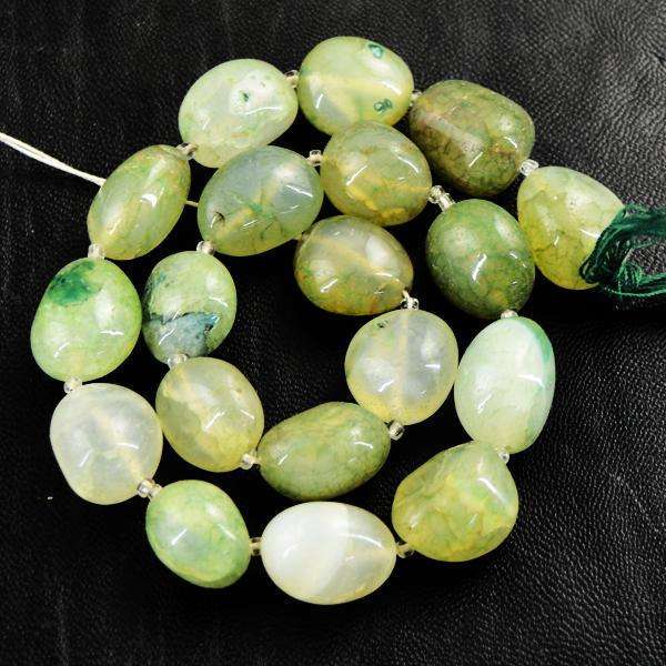 gemsmore:Amazing Natural Green Onyx  Drilled Beads Strand