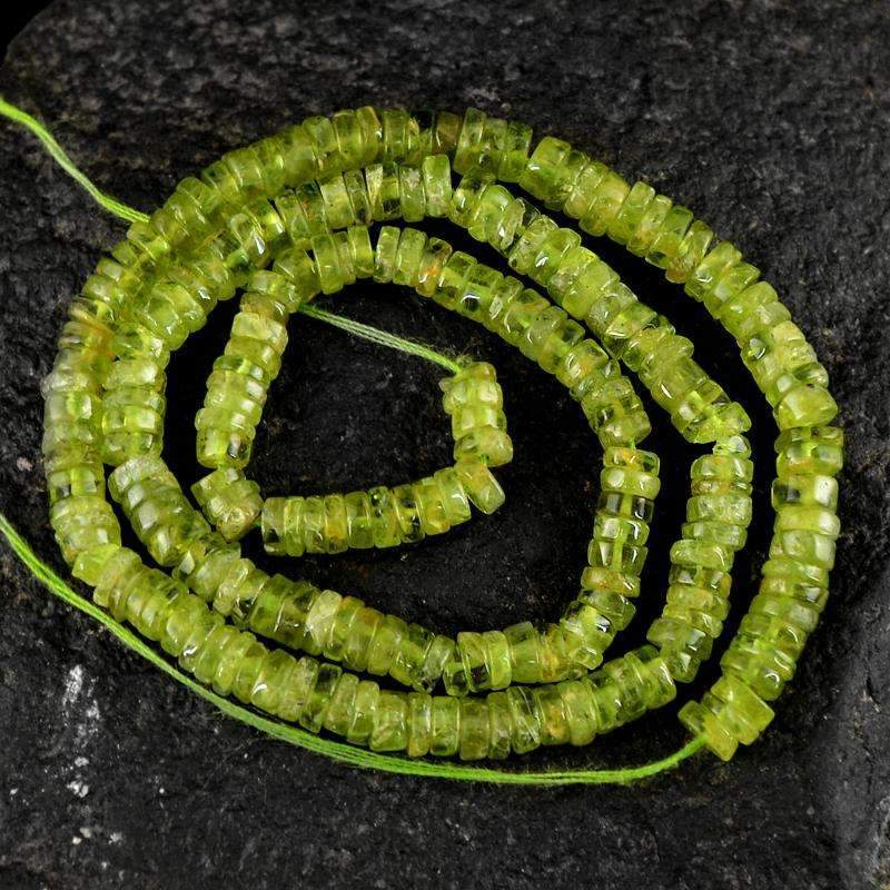 gemsmore:Amazing Natural Green Peridot Drilled Beads Strand - Round Shape