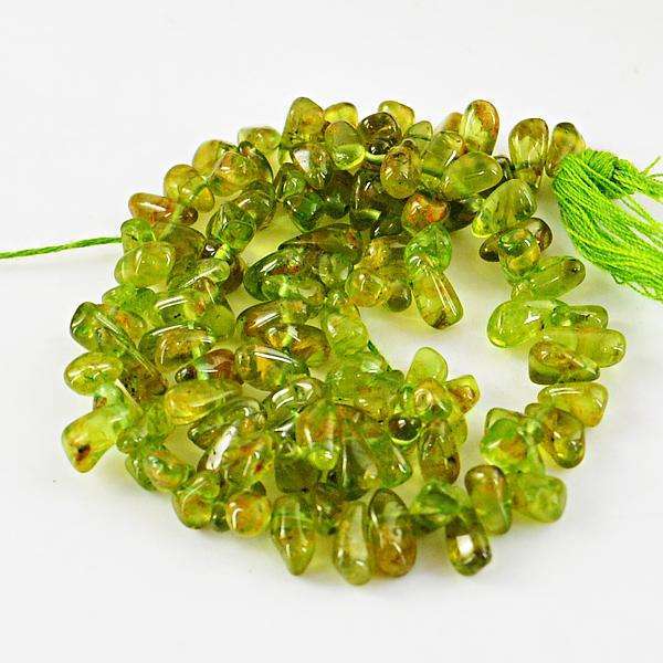 gemsmore:Amazing Natural Green Peridot Tear Drop Drilled Beads Strand