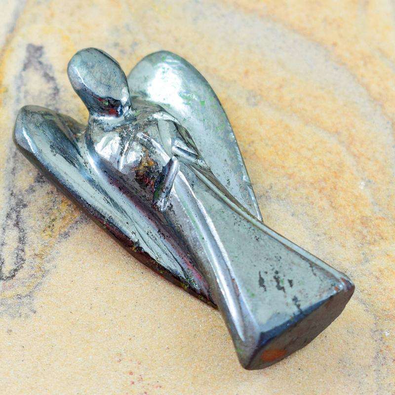 gemsmore:Amazing Natural Hematite Carved Healing Angel Gemstone