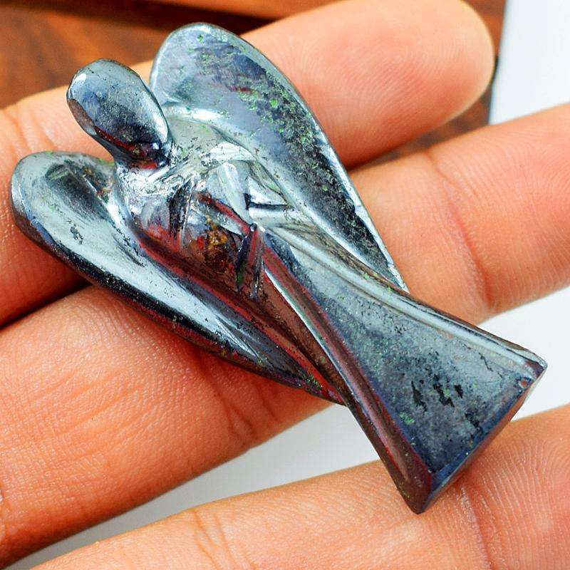 gemsmore:Amazing Natural Hematite Carved Healing Angel Gemstone