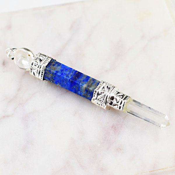gemsmore:Amazing Natural Lapis Lazuli & White Quartz Healing Ball Point Pendant
