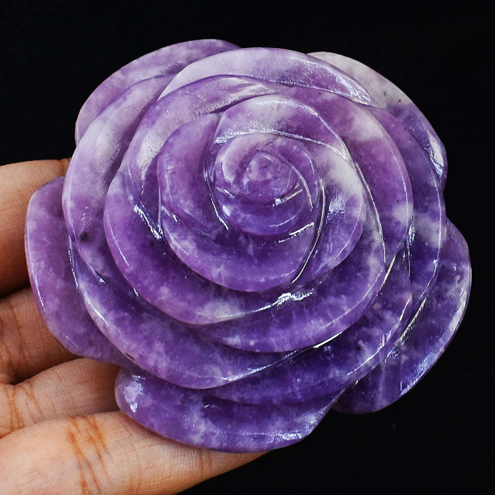 gemsmore:Amazing Natural Lepidolite Carved Rose Gemstone