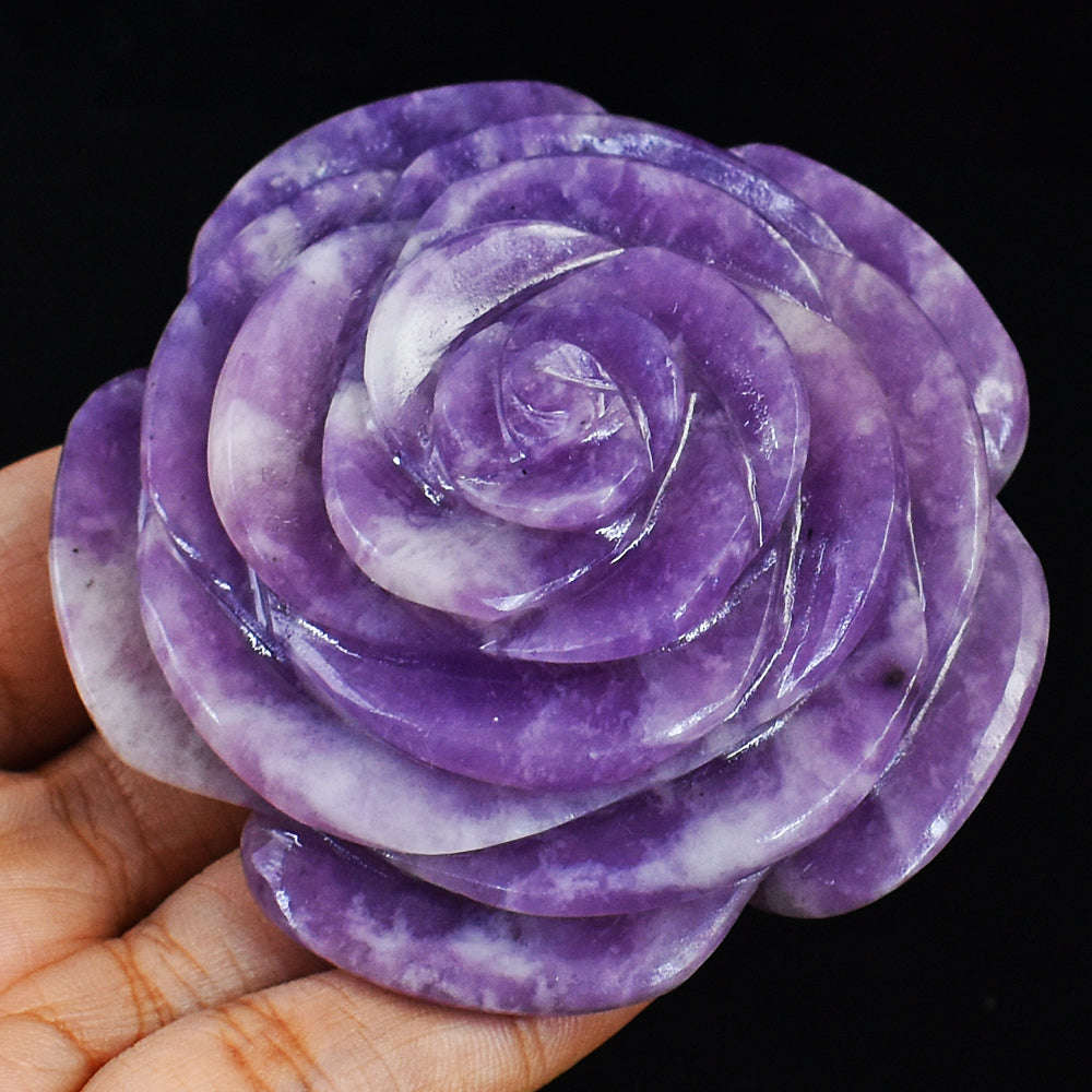 gemsmore:Amazing Natural Lepidolite Carved Rose Gemstone