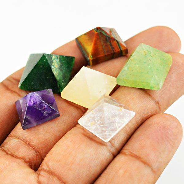 gemsmore:Amazing Natural Mix Gemstone Healing Point Pyramid Lot