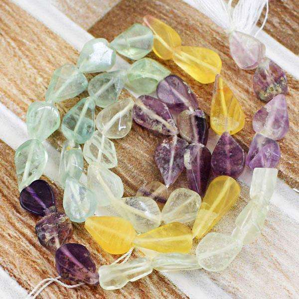 gemsmore:Amazing Natural Multicolor Fluorite Drilled Beads Strand