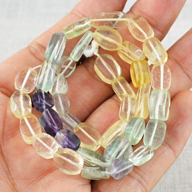 gemsmore:Amazing Natural Multicolor Fluorite Drilled Beads Strand