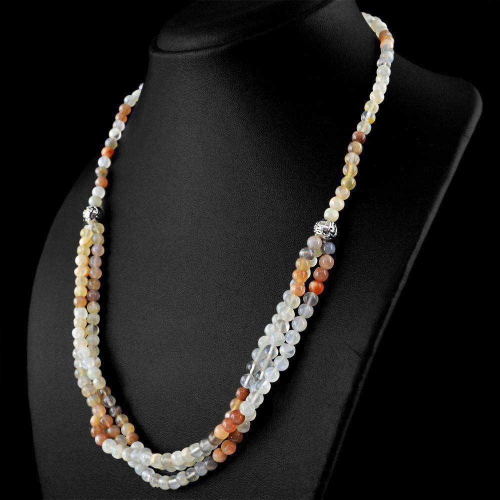 gemsmore:Amazing Natural Multicolor Moonstone Necklace Round Shape Beads