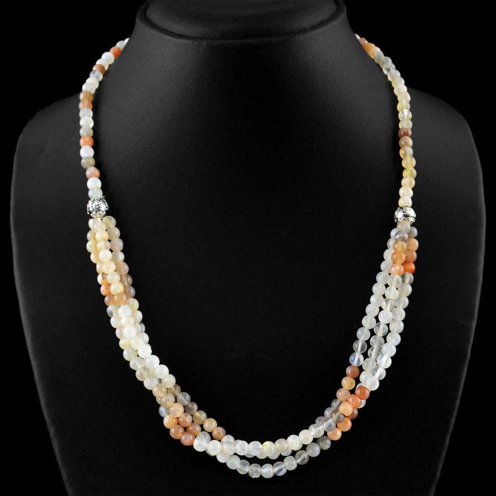 gemsmore:Amazing Natural Multicolor Moonstone Necklace Round Shape Beads