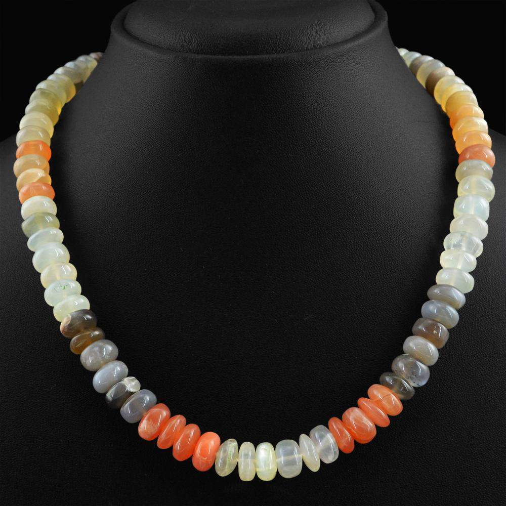 gemsmore:Amazing Natural Multicolor Moonstone Necklace Round Shape Unheated Beads