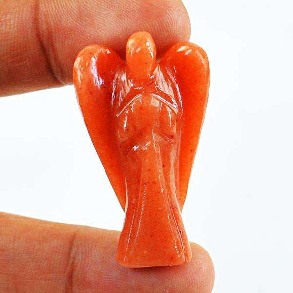 gemsmore:Amazing Natural Orange Aventurine Carved Healing Angel Gemstone