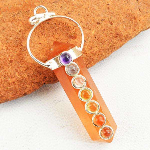 gemsmore:Amazing Natural Orange Aventurine Seven Chakra Healing Point Pendant