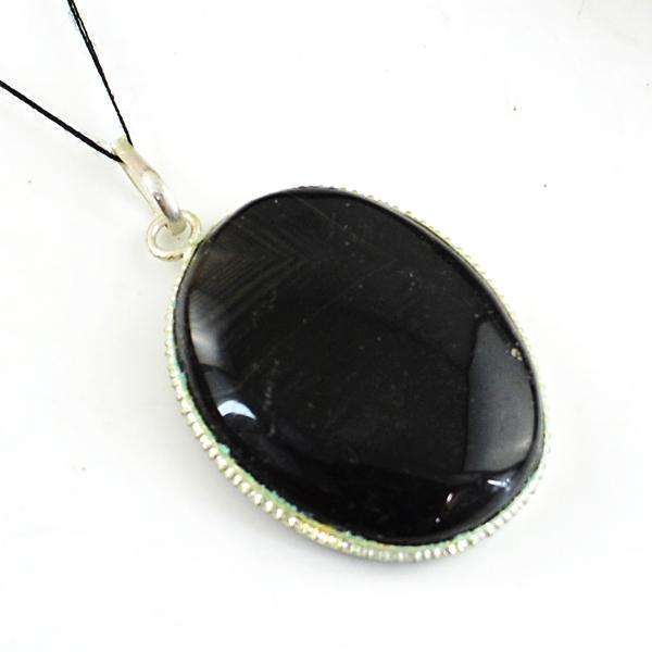 gemsmore:Amazing Natural Oval Shape Black Onyx Pendant