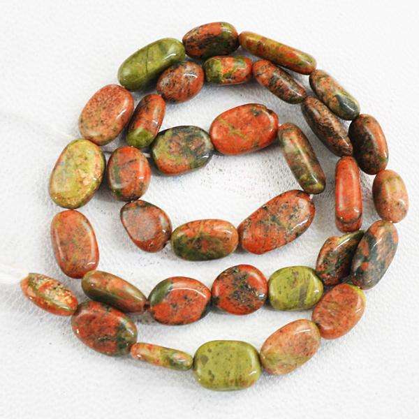 gemsmore:Amazing Natural Oval Shape Blood Green Unakite Drilled Beads Strand
