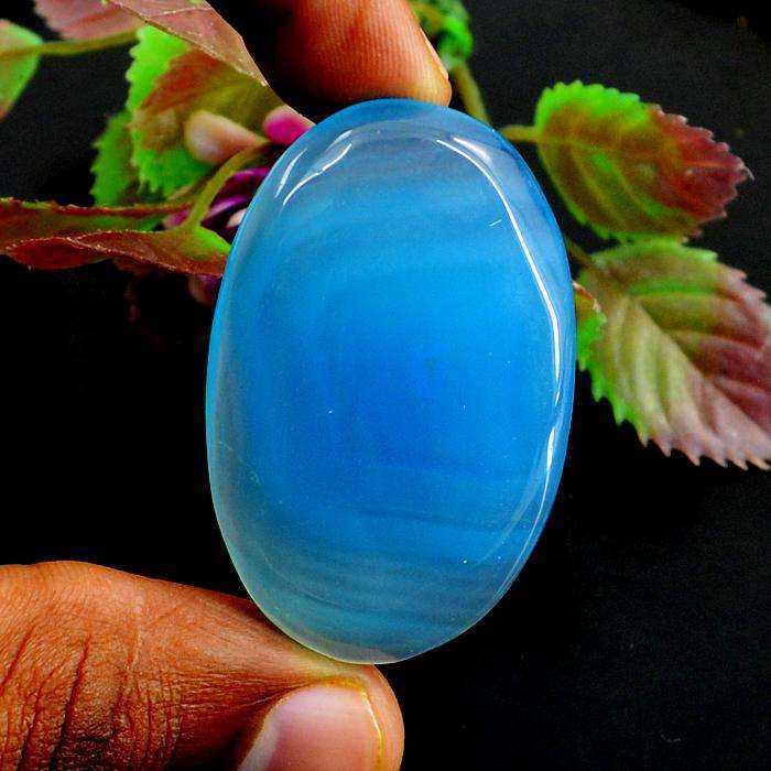 gemsmore:Amazing Natural Oval Shape Blue Onyx Loose Gemstone