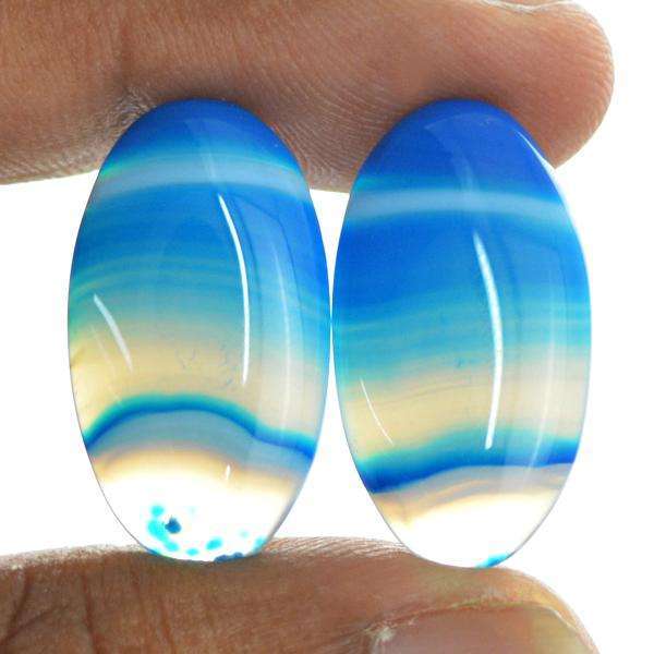 gemsmore:Amazing Natural Oval Shape Blue Onyx Untreated Loose Gemstone Pair