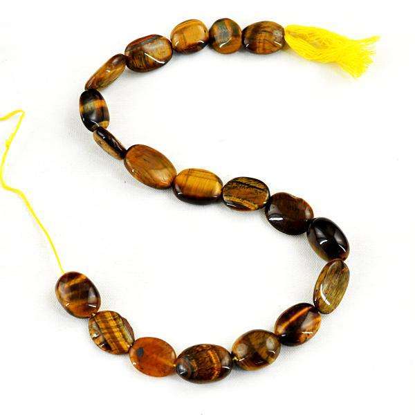gemsmore:Amazing Natural Oval Shape Golden Tiger Eye Drilled Beads Strand