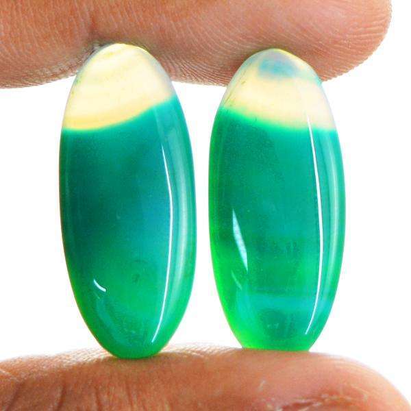 gemsmore:Amazing Natural Oval Shape Green Onyx Untreated Loose Gemstone Pair