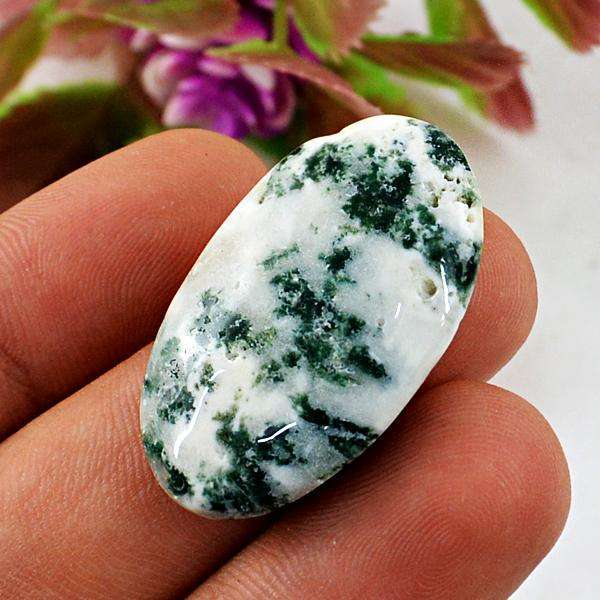 gemsmore:Amazing Natural Oval Shape Tree Agate Untreated Loose Gemstone