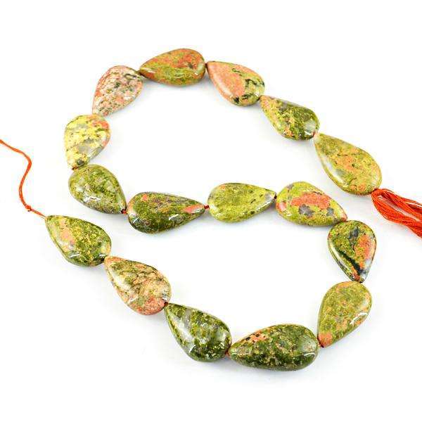 gemsmore:Amazing Natural Pear Shape Blood Green Unakite Drilled Beads Strand