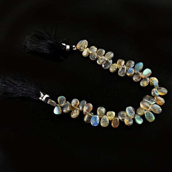 gemsmore:Amazing Natural Pear Shape Blue Flash Labradorite Drilled Beads Strand