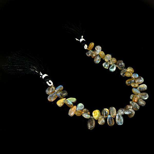gemsmore:Amazing Natural Pear Shape Golden & Blue Flash Labradorite Drilled Beads Strand