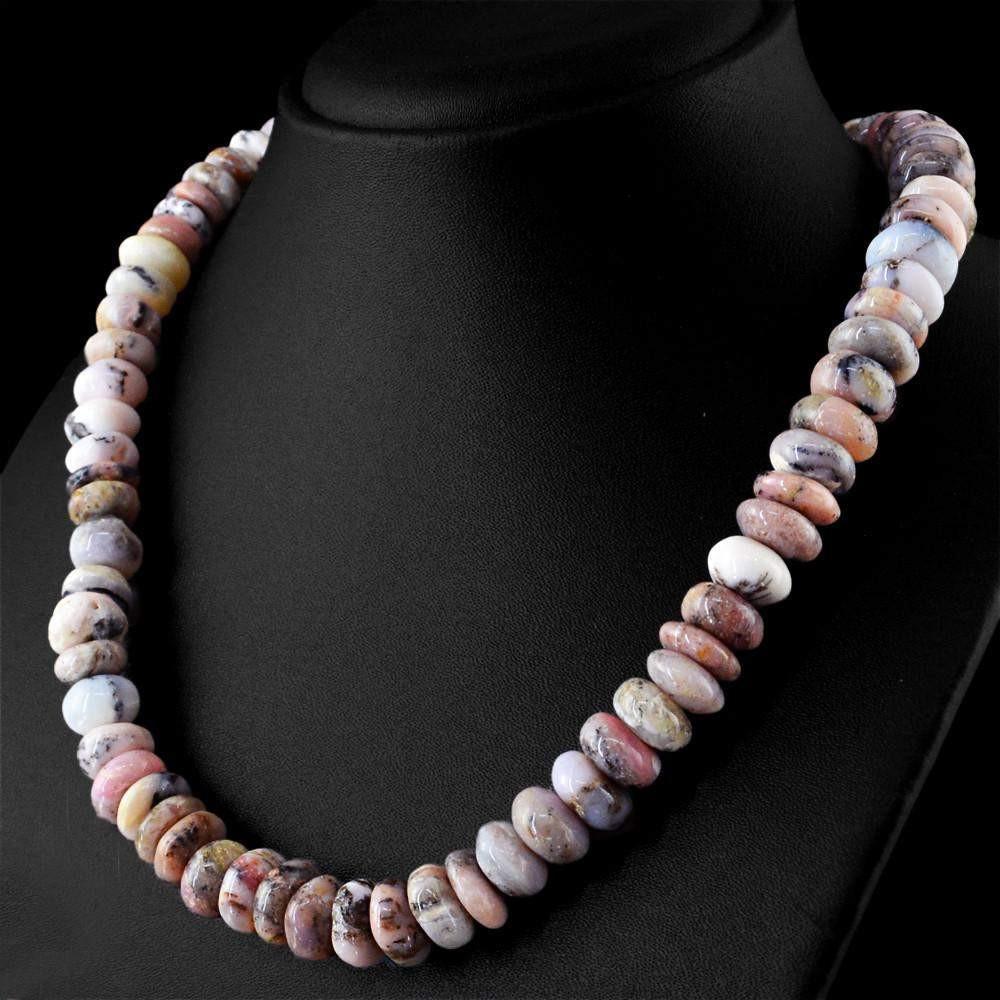 gemsmore:Amazing Natural Pink Australian Opal Necklace Untreated Round Shape Beads