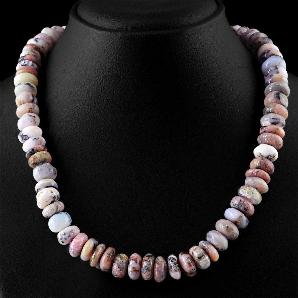 gemsmore:Amazing Natural Pink Australian Opal Necklace Untreated Round Shape Beads