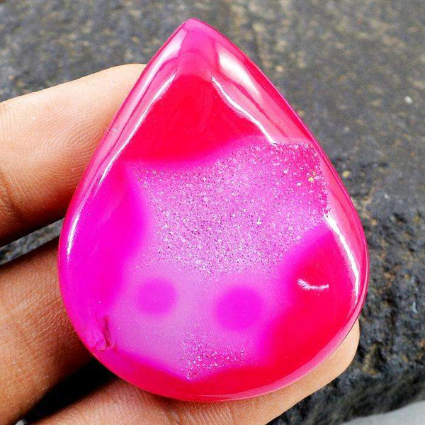 gemsmore:Amazing Natural Pink Druzy Onyx Pear Shape Loose Gemstone