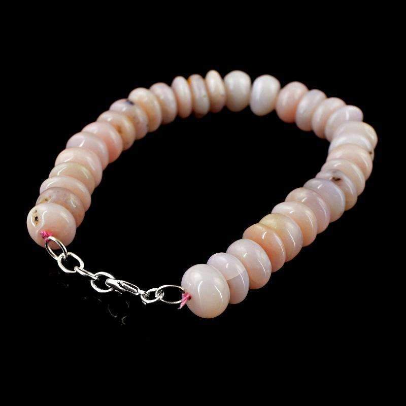 gemsmore:Amazing Natural Pink Opal Bracelet Round Shape Beads