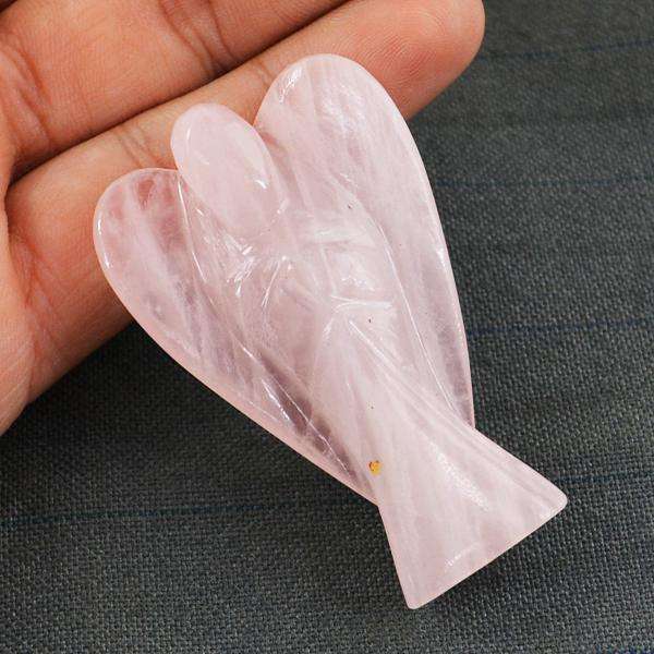 gemsmore:Amazing Natural Pink Rose Quartz Carved Healing Angel Gemstone