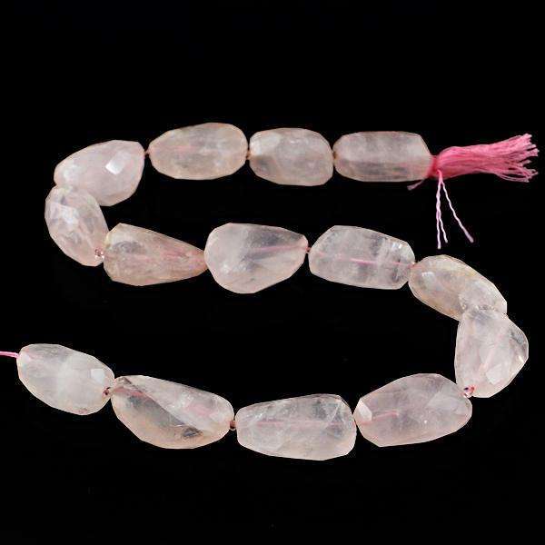 gemsmore:Amazing Natural Pink Rose Quartz Faceted Drilled Beads Strand