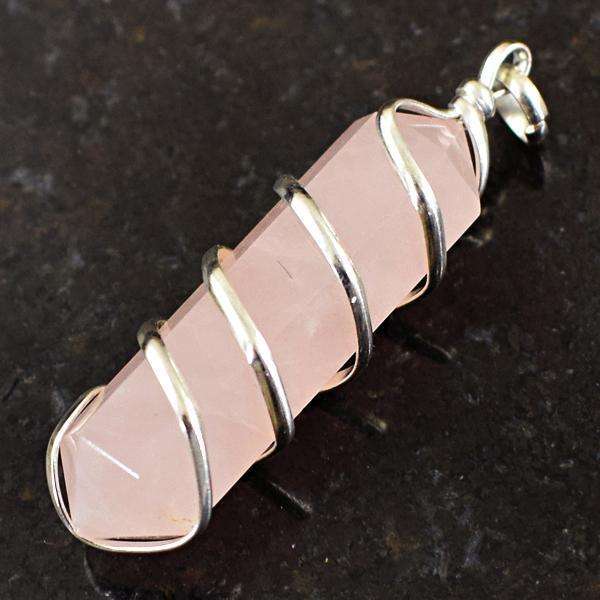 gemsmore:Amazing Natural Pink Rose Quartz Healing Point Pendant