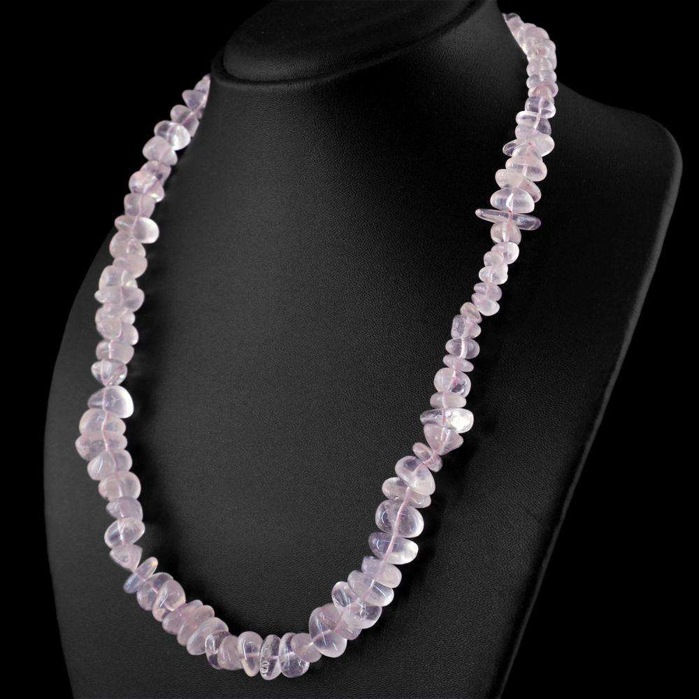 gemsmore:Amazing Natural Pink Rose Quartz Necklace - Single Strand Untreated Beads