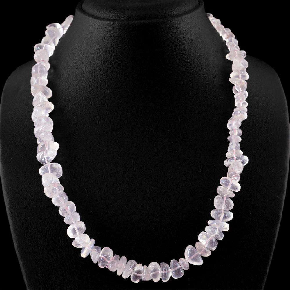 gemsmore:Amazing Natural Pink Rose Quartz Necklace - Single Strand Untreated Beads