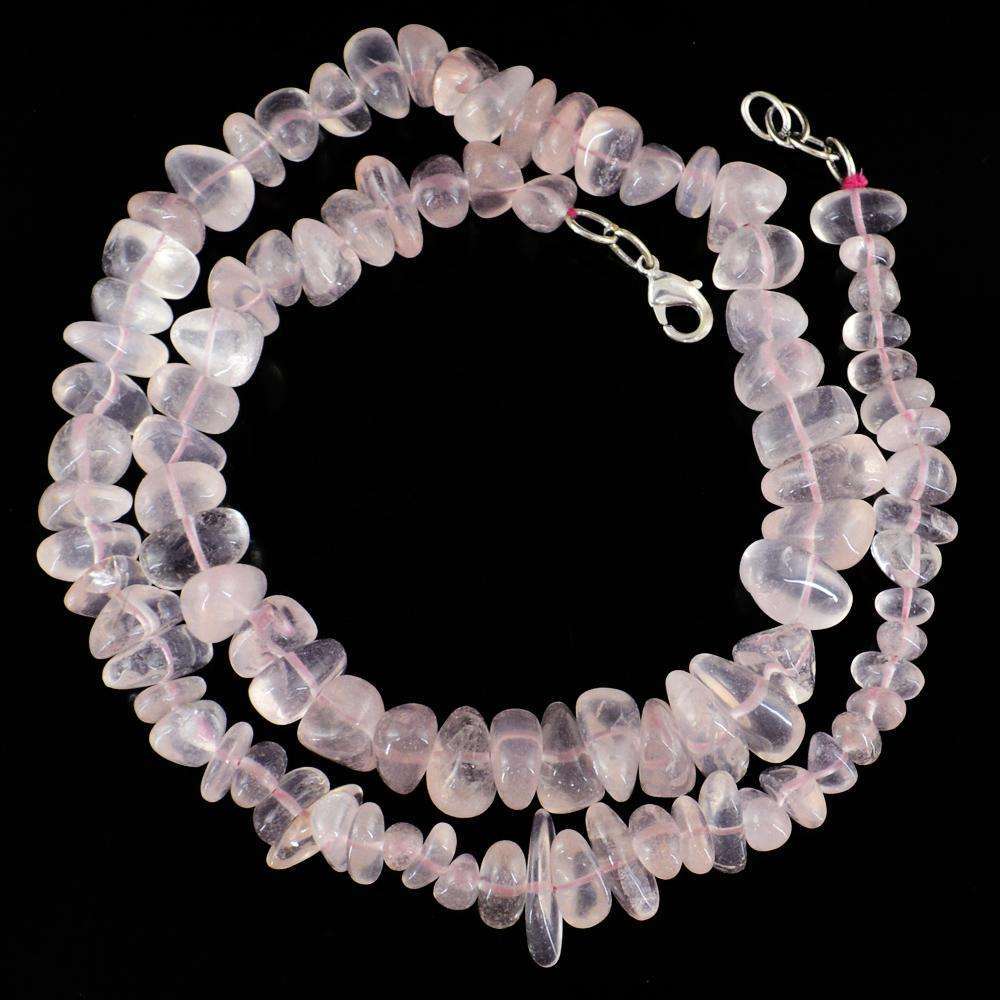 gemsmore:Amazing Natural Pink Rose Quartz Necklace - Single Strand Untreated Beads