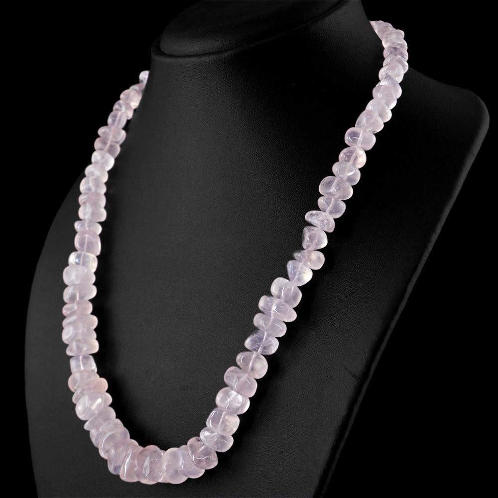 gemsmore:Amazing Natural Pink Rose Quartz Necklace Untreated Beads