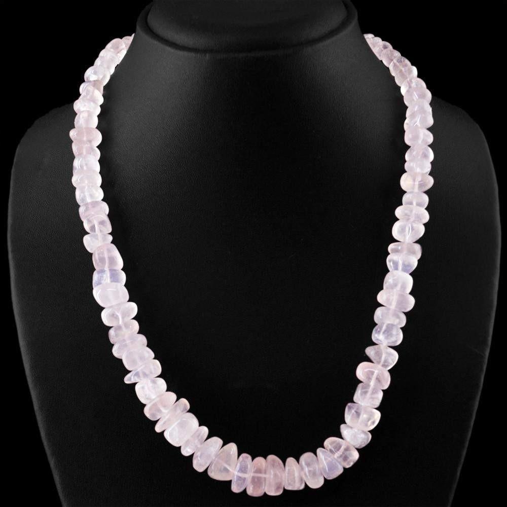 gemsmore:Amazing Natural Pink Rose Quartz Necklace Untreated Beads