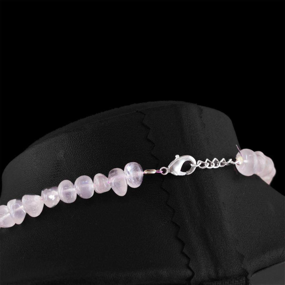 gemsmore:Amazing Natural Pink Rose Quartz Necklace Untreated Beads