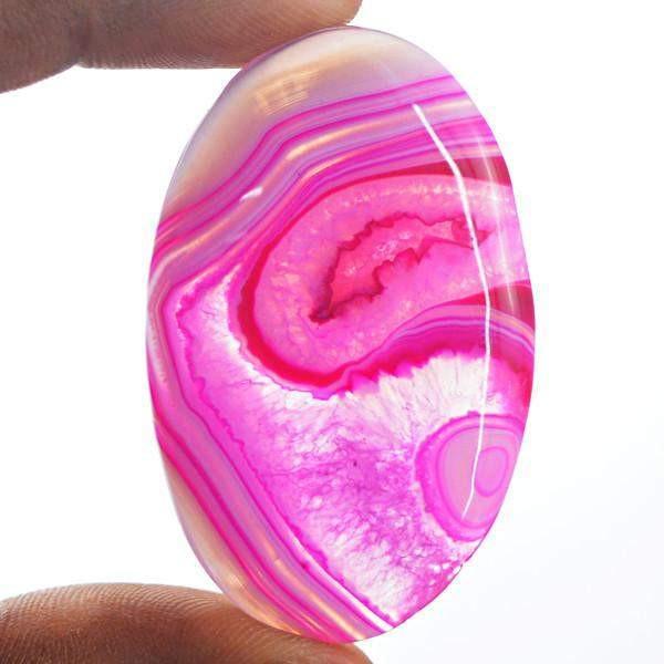 gemsmore:Amazing Natural Pink Striped Onyx Oval Shape Gemstone