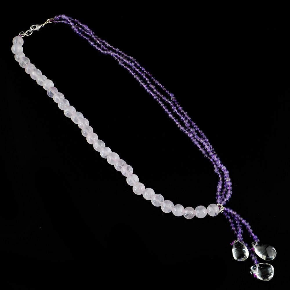 gemsmore:Amazing Natural Purple Amethyst & Pink Rose Quartz Necklace Round Shape Beads