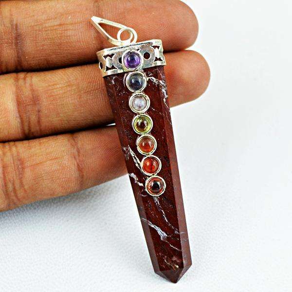 gemsmore:Amazing Natural Red jasper Seven Chakra Healing Wand Pendant