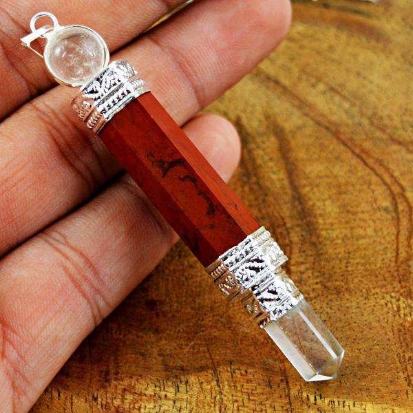 gemsmore:Amazing Natural Red Jasper & White Quartz Healing Ball Point Pendant