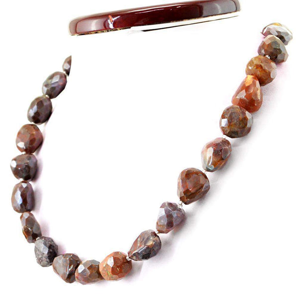 gemsmore:Amazing Natural Red Moss Agate Necklace Untreated Faceted Beads