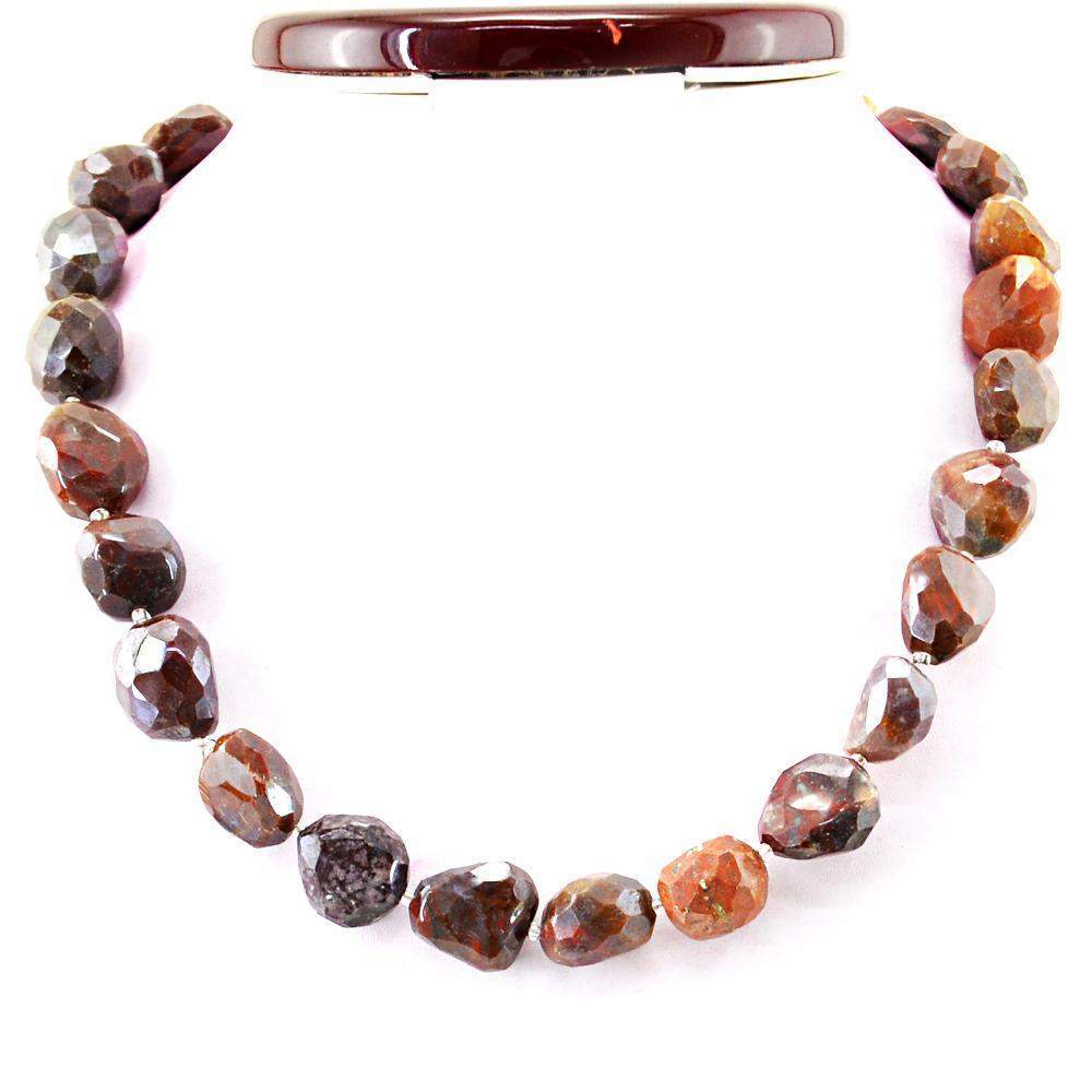 gemsmore:Amazing Natural Red Moss Agate Necklace Untreated Faceted Beads
